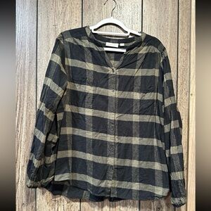 Plaid Button-Up Blouse